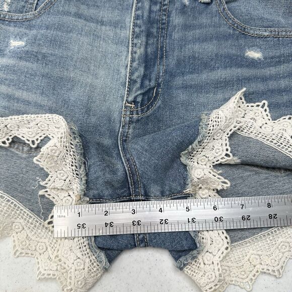 Free People Shorts Womens 29 Crochet High Rise Blue Jean Denim Anthropologie - Picture 6 of 10